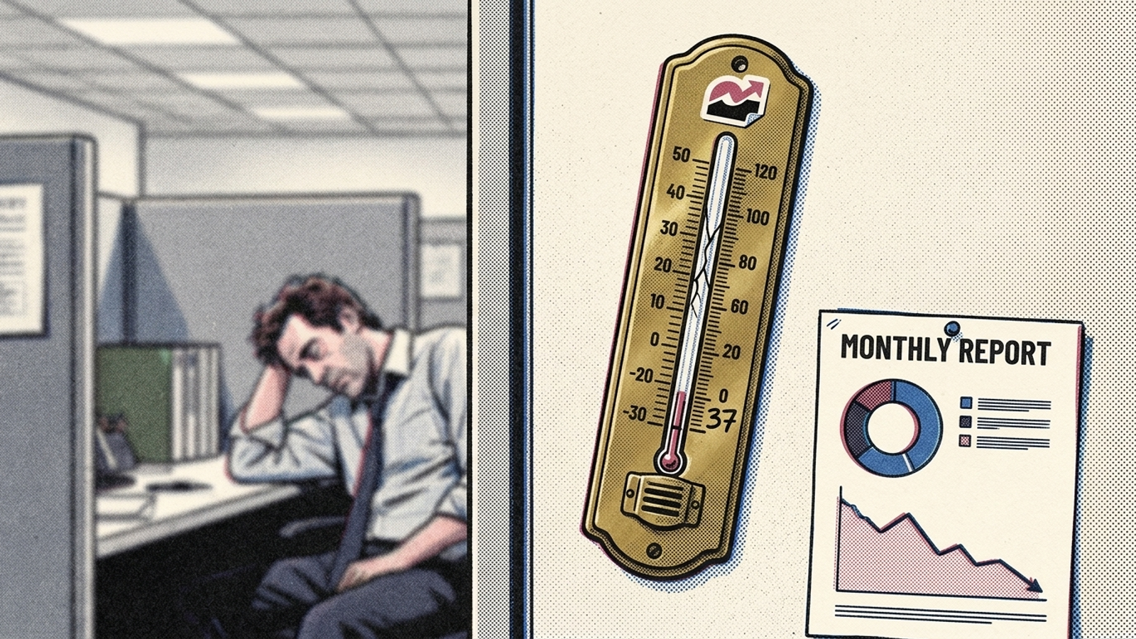 A framed thermometer displaying a falling visibility score