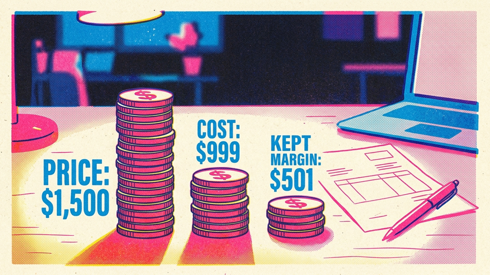 Coins divided between retainer price, domain cost and remaining margin