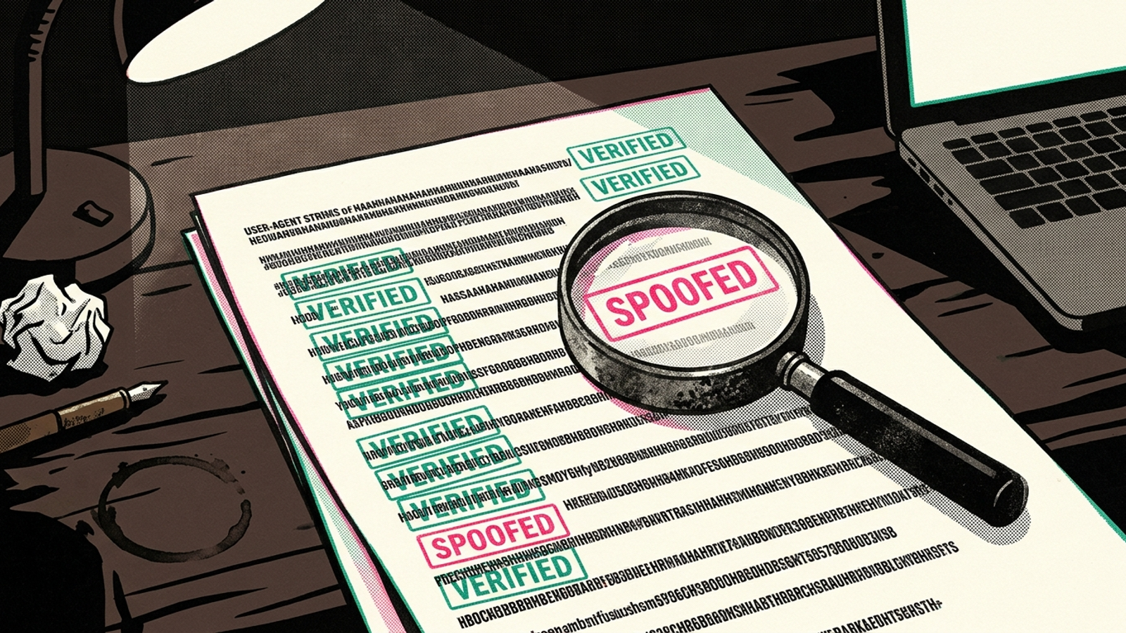 Access-log lines being separated into verified AI requests and unverified User-Agent claims