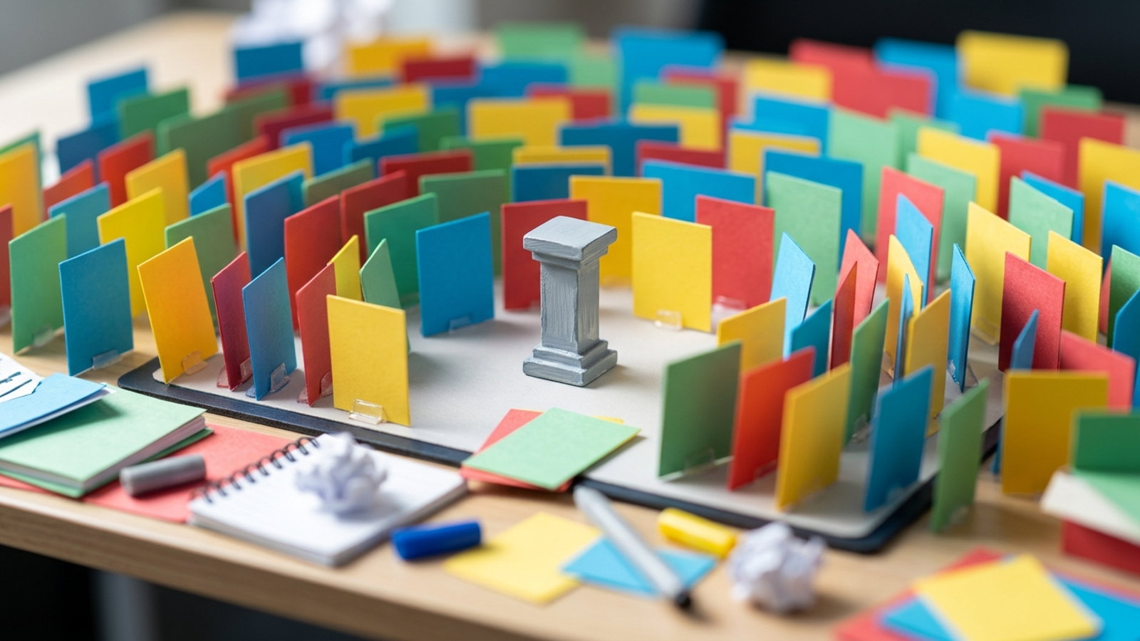 One small pillar page beside a wall of buyer-question cards