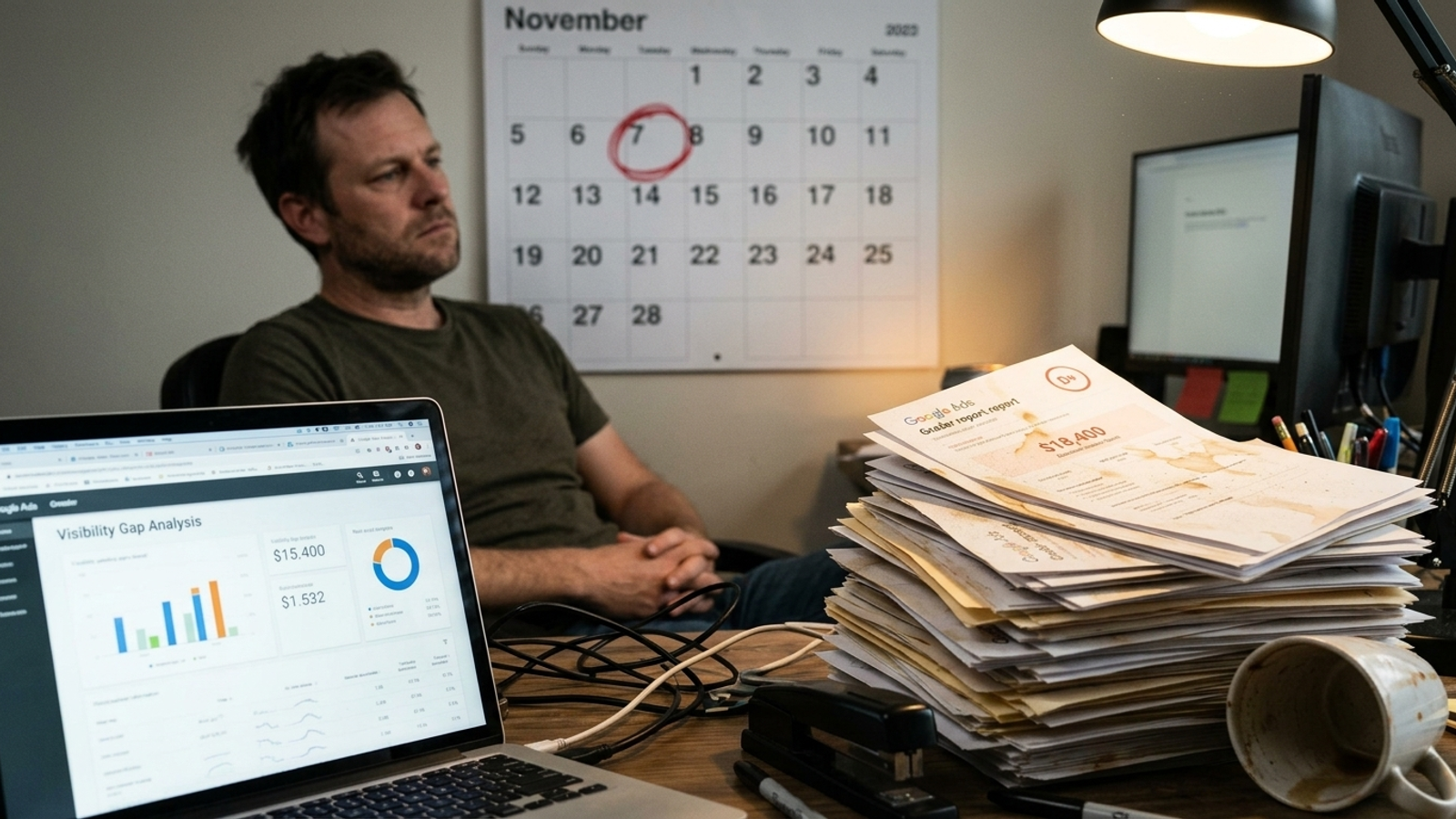 A circled calendar date beside a stack of unpublished page drafts