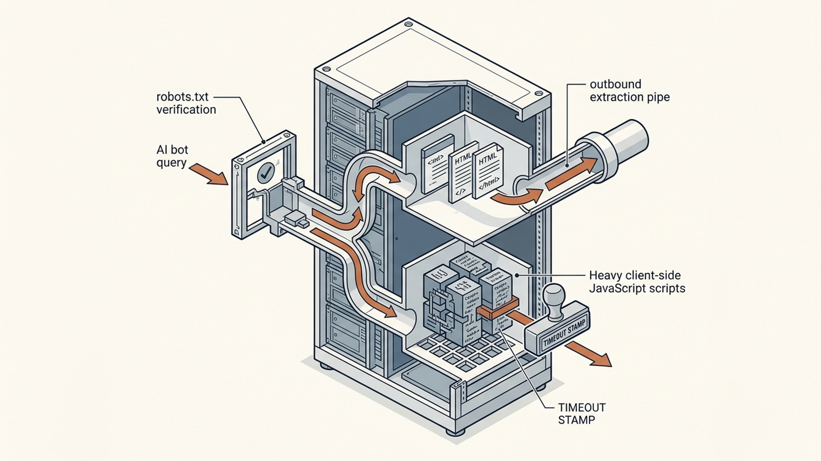 Diagram of an edge server checking bot access before serving HTML page text.