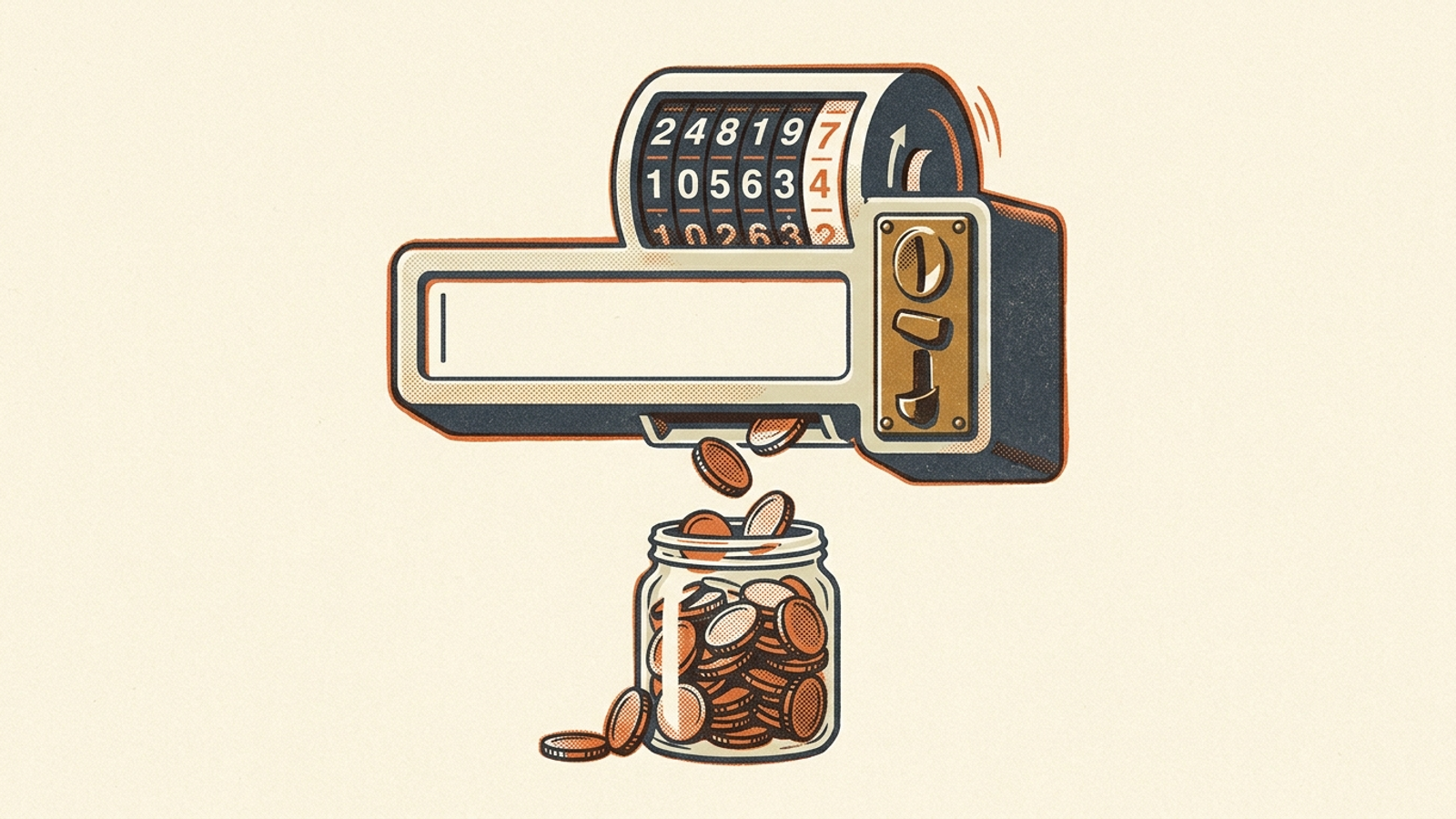 AI prompt input bar with a brass coin slot and ticking meter