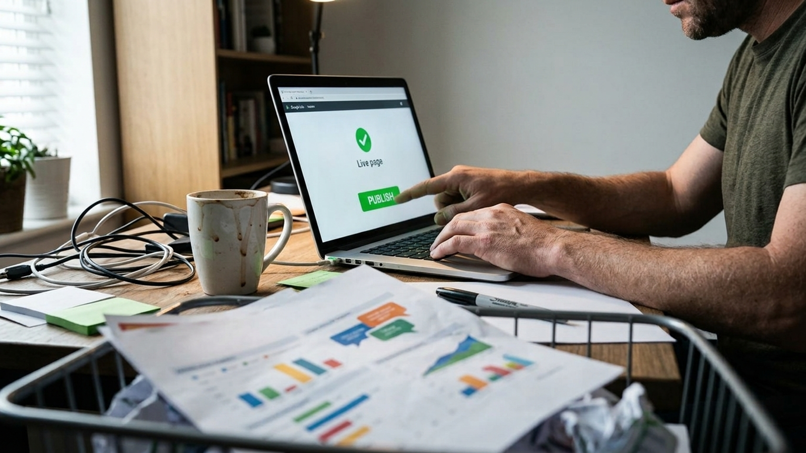 Printed dashboard report in a recycling bin as a website fix goes live