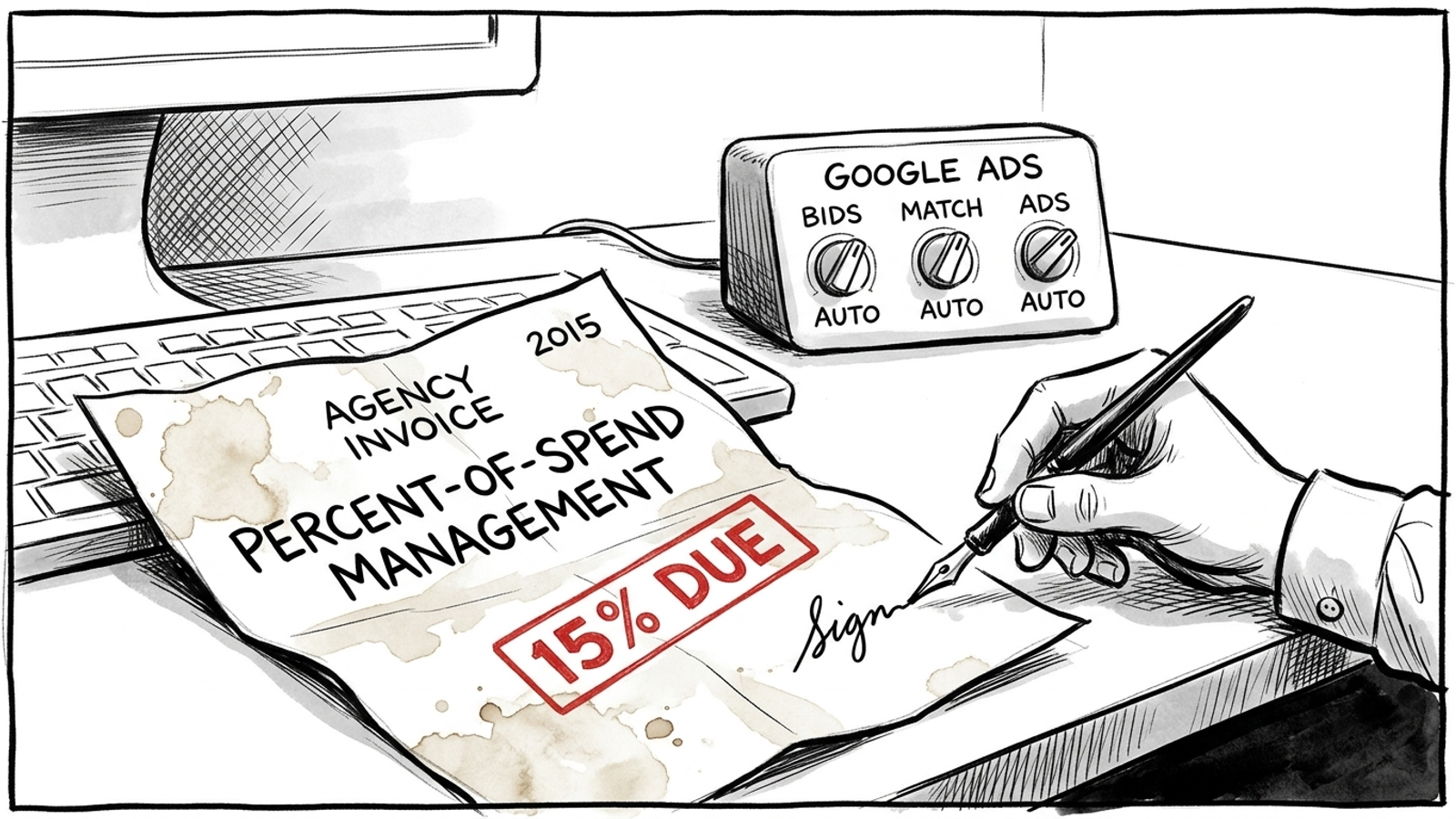 Agency invoice marked 2015 beside an automated control panel